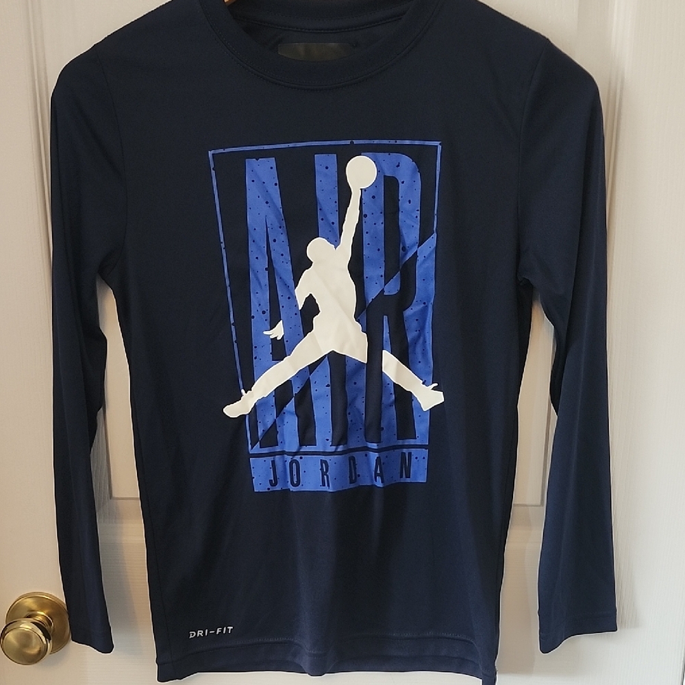 Jordan Kids Long Sleeve Tee - Dark Blue and White